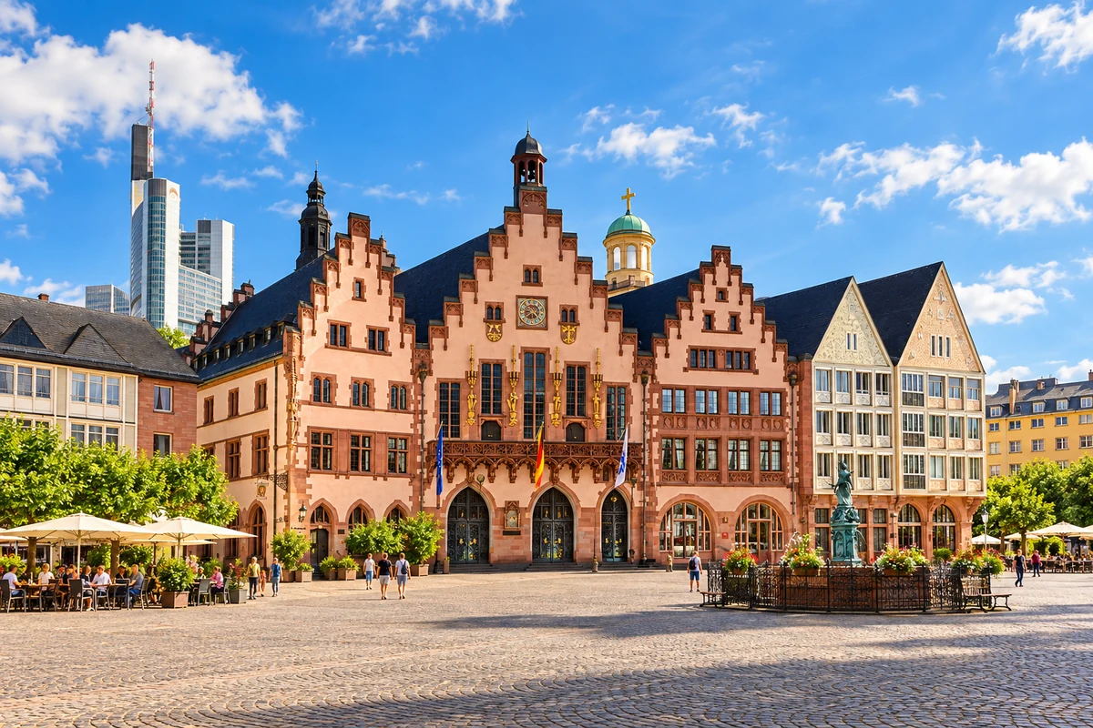 Römerberg en Römer in Frankfurt.