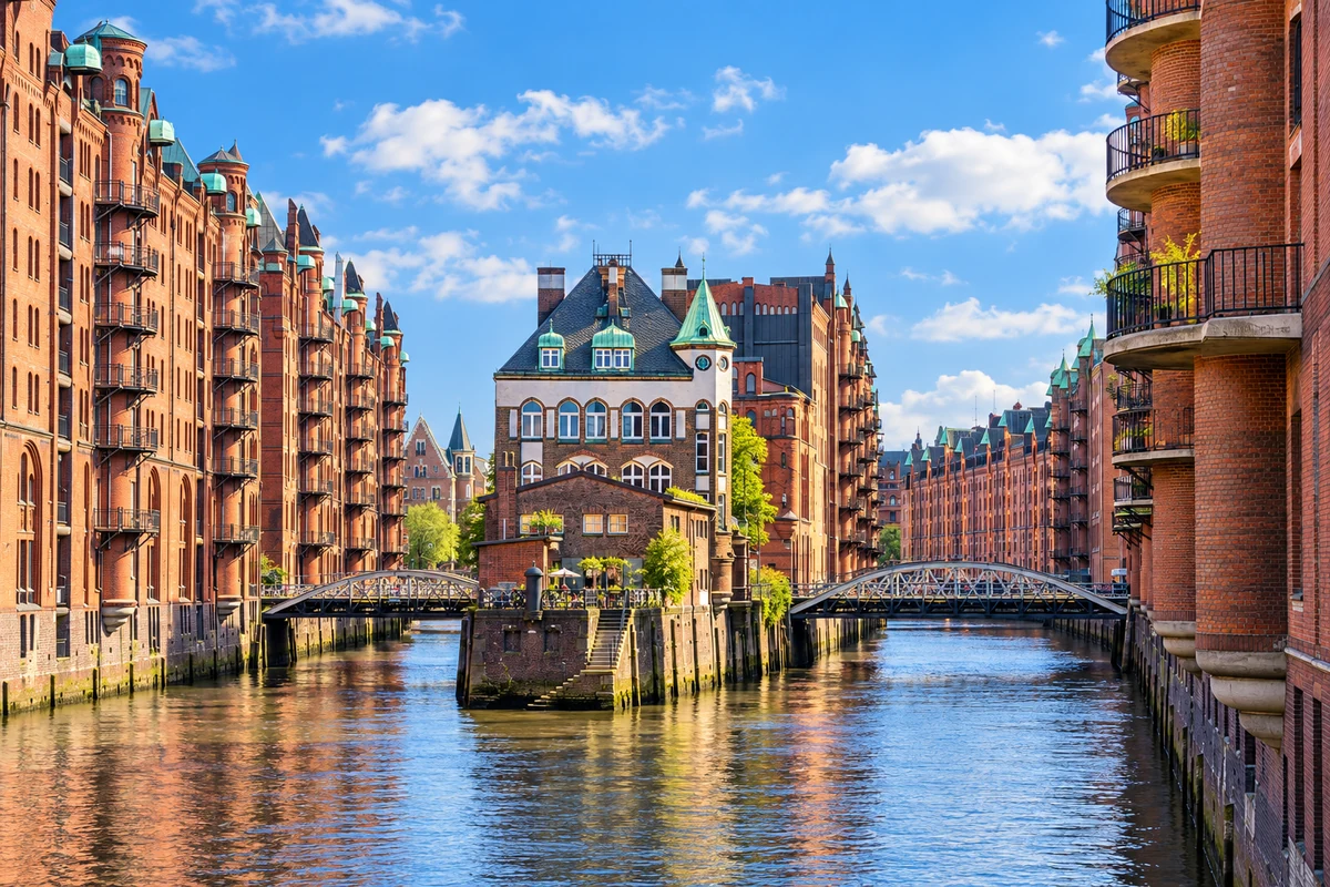 Wasserschloss in de Speicherstadt in Hamburg.