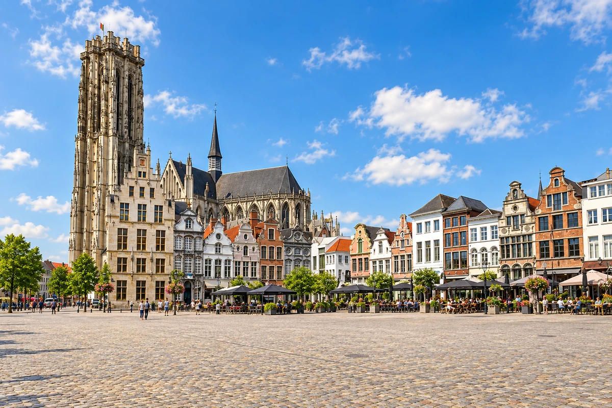 Grote Markt en Sint-Romboutstoren in Mechelen.
