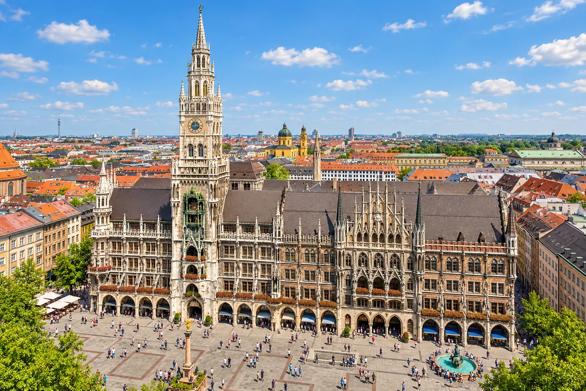 Marienplatz en Neues Rathaus in München.